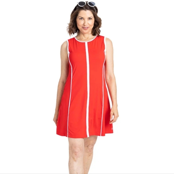 NWT Kinona | Birdie Maker Cherry Red Golf Dress White Piping Size Small - Picture 2 of 7
